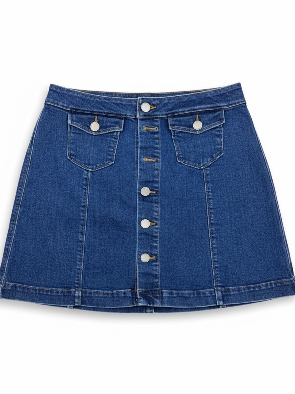 LOFT Denim A-Line Mini Skirt in Blue with Front Buttons
